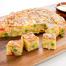 Spanish Tortilla with Roasted Red Peppers and Peas