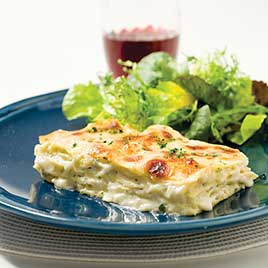 Four-Cheese Lasagna with Artichokes and Prosciutto